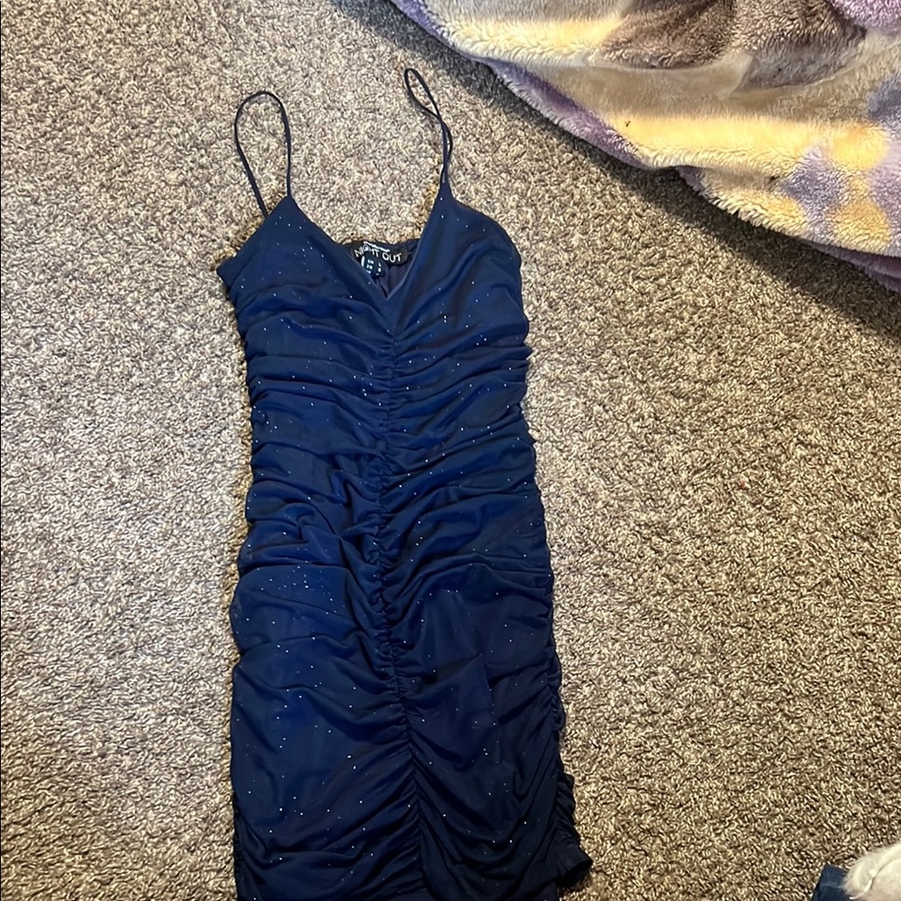 Elegant Navy Blue Ruched Dress